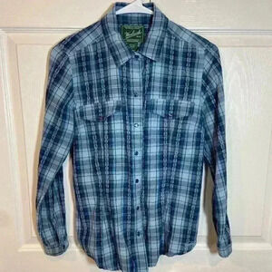 Woolrich Women's‎ Blue Checked Long Sleeve|Blue Pearl Snap Closure|Size SP